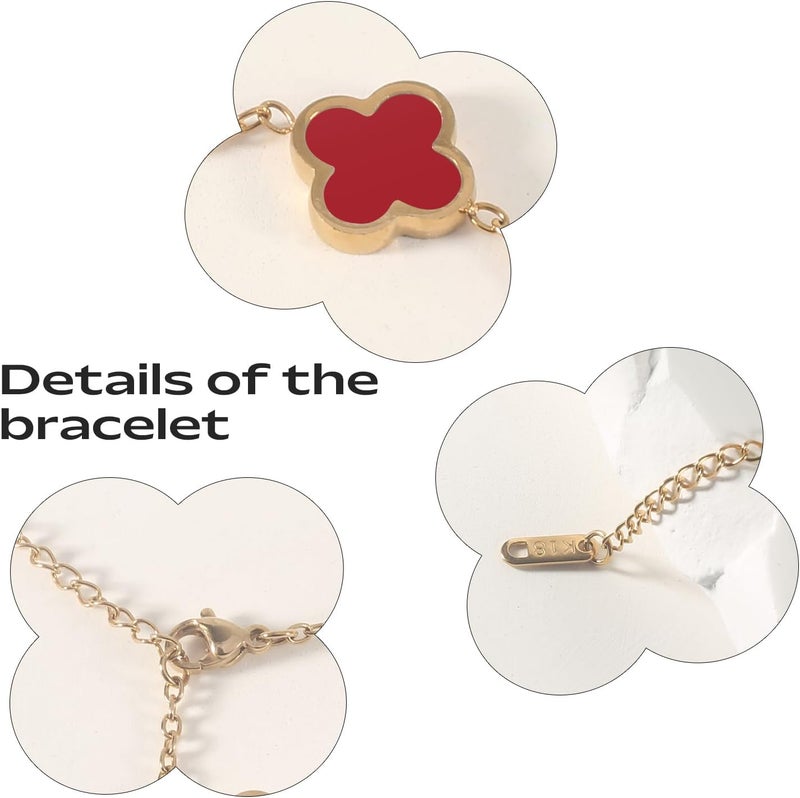 GRBeid double sided 18K Gold Plated Clover Bracelet for Women, Dupe Four Leaf Flower Lucky Chain Bangle, Cute Jewelry Gift for Her Mom Wife - Image 4
